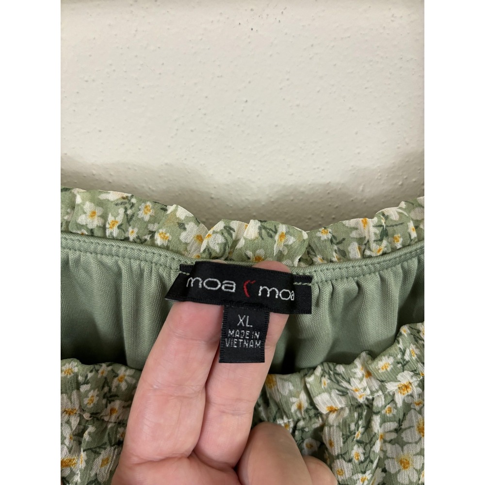 Moa Moa Blouse Womens XL Green Daisy Floral Babydoll Cropped‎ Ruffle Boho Top - Picture 6 of 9